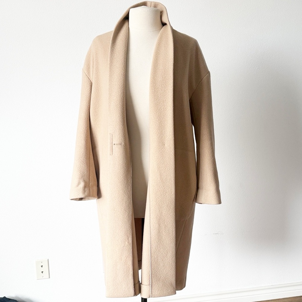 Vince Collarless Coat in Limestone Wool Blend Coat - Picture 3 of 16